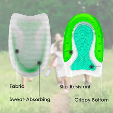 Beautulip Kid’s Heel Cups - Soft Silicone Heel Inserts for Pain Relief and Comfort, Fits Shoes Size 3-7, Ideal for Plantar Fasciitis and Growing Feet (Green, 1 Pair Kid's Size 3-7 / Women 4-8) - Image 5