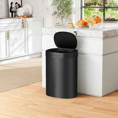 BestOffice | 13 Gallon Trash Can with Lid | Automatic Touchless Garbage Can | Odor Control | Modern Oval Design | Easy to Clean | Plastic | Black | Fits Any Kitchen, Bathroom, Office or Home - Image 2