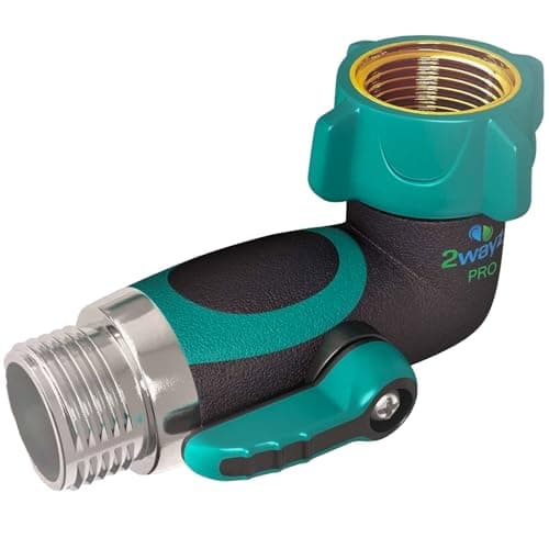 2WAYZ 90 Degree Hose Elbow Angle Connector with Shut Off Valve - 2025 Heavy Duty Model, Water Tube Fittings, 90 Degree Elbow with Two Shut Offs, Compatible with Garden Hose and Spigot - Green - Image 1