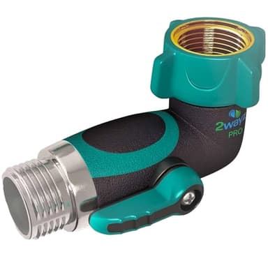 2WAYZ 90 Degree Hose Elbow Angle Connector with Shut Off Valve - 2025 Heavy Duty Model, Water Tube Fittings, 90 Degree Elbow with Two Shut Offs, Compatible with Garden Hose and Spigot - Green - Image 1