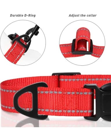 TagME Reflective Nylon Dog Collars, Adjustable Classic Pet Collar with Quick Release Buckle for Small Dogs, Red, 3/4" Width - Image 3