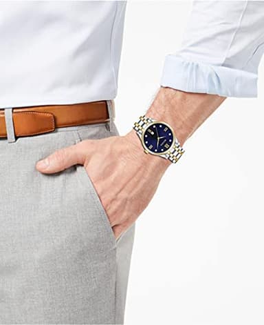 Bulova Men's Classic Two-Tone Stainless Steel 3-Hand Calendar Date Quartz Watch with Diamonds and Blue Dial Style: 98D130 - Image 6