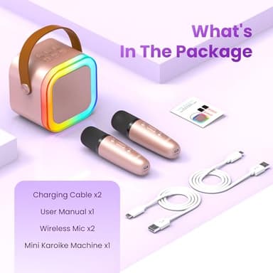 Mini Karaoke Machine for Kids Adults, Portable Bluetooth Speaker with 2 Wireless Karaoke Microphones,2025 TOP Birthday Gifts Toys for Girls 3, 4, 5, 6, 7, 8+Years Old Toddler Karaoke Player - Image 8