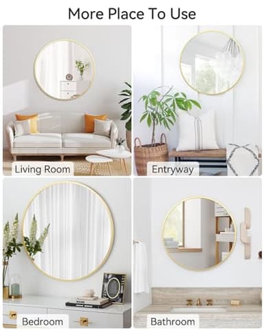 Gold Circle Mirror for Bathroom, 24 inch Circle Mirror, HD Eco-Friendly Round Bathroom Mirror for Over Sink, Matte Gold Metal Framed Wall Mirror for Wall, Vanity, Living Room, Easy to Install - Image 3