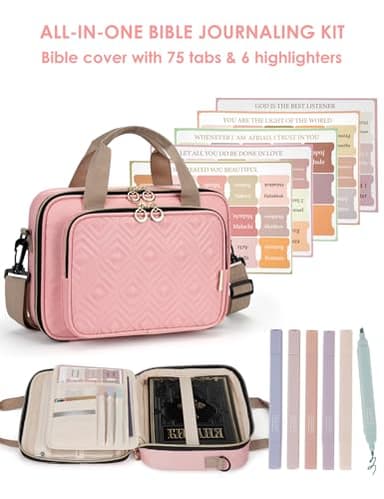 Heouvo Bible Cover Case for Women with 6 Highlighters & Tabs, Large Bible Bag, Bible Study Supplies, Pink - Image 2