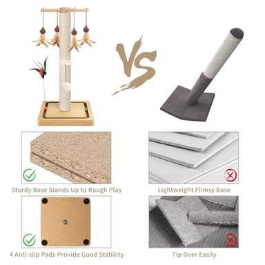 Cat Scratching Post, Sisal, Scratcher Tree Tower for Indoor Cats Adults with Hanging and Ball Track, 2 Mounting Methods Interactive Furniture Toys for Kitten, 25 Inches - Image 4