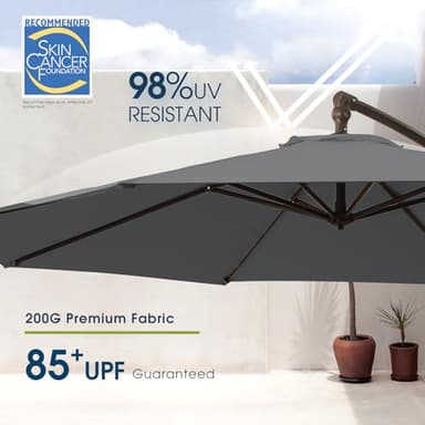wikiwiki 10ft Patio Umbrella with Base Included, Outdoor Offset Cantilever Umbrella, Infinite Tilt, Crank and Cross Base, Dark Gray - Image 4