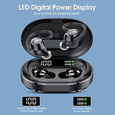 Wireless Earbuds, 2023 New Ultralight Sport Bluetooth 5.3 Headphones In Ear with LED Display, Built-in Mic Earphones, IPX7 Waterproof Wireless Headphones with Earhooks for Gym Workout (Black) - Image 2