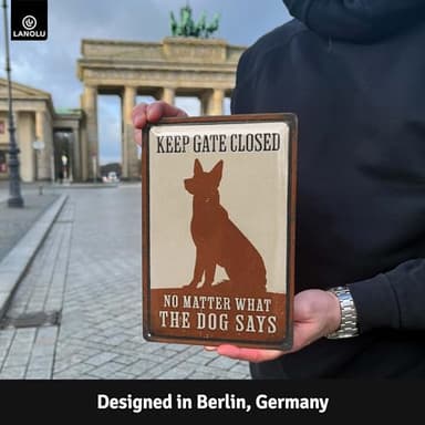 LANOLU Keep Gate Closed Sign Dogs Vintage Tin Sign, Dogs Present On Property Sign, Dog in Yard Keep Gate Closed, Please Keep Gate Closed, Beware of Dog Signs for Fence, Funny, Metal 12x8" - Image 3