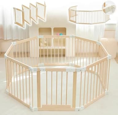 Baby Playpen, Playpen for Babies and Toddlers, Foldable Wooden Play Yard with Gate, Adjustable Baby Activity Center with Child Proof Lock, Fence Play Area for Toddlers 1-3（56 * 56 * 24inches） - Image 3