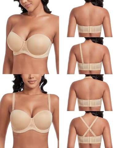 DotVol Women's Multiway Strapless Bra Full Figure Underwire Contour Beauty Back Plus Size Bra(32DDD, Beige) - Image 3