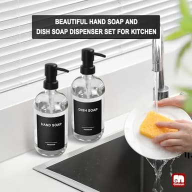 GMISUN Clear Glass Soap Dispenser, 3 Pack Bathroom Hand Soap Dispenser with Plastic Pump, 16 Oz Kitchen Hand and Dish Clear Dispenser Set, Modern Vintage - Image 5