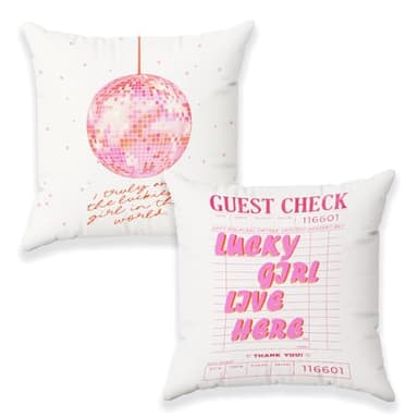 Yomisex Funky Trendy Retro Y2K Disco Ball Lucky Girl Pillow Covers 18x18, Preppy Room Dorm Decor, Trendy Y2K Room Decor, Cute Girly Pillow Covers, Girly Room Decor Aesthetic, Pink Room Decor, Set of 2 - Image 1