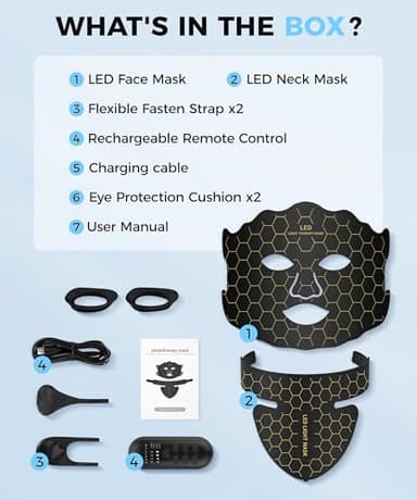 Yahi LED Face Mask Light Therapy, Red Light Therapy for Face, 7-1 Colors LED Facial Skin Care Mask, 175 High-Density Light Beads, Black - Image 8
