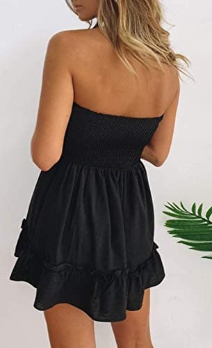 Tsher Tube Top Dress for Women Summer Solid Strapless Mini Dresses, Off The shoudle Ruffle Beach Dress (S, Black Strapless Mini Dresses)… - Image 4