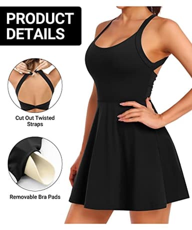 Women Tennis Golf Dress with Built-in Shorts and Bra-Workout Athletic Activewear for Exercise Black - Image 3