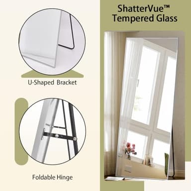 BEAUTYPEAK Full Length Mirror with Stand, 56"x21" Floor Mirror with Aluminum Alloy Thin Frame, ShatterVue Tempered Full Body Mirrors, Free Standing or Wall-Mounted Mirrors for Living Room, Silver - Image 3