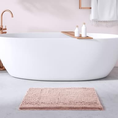 FRESHMINT Chenille Bathroom Rugs Mat 32”x20”, Non-Slip Bath Mat for Bathroom Floor & Bathtub, Washable Soft Shower Shag Bath Rugs, Fluffy Thick Water Absorbent Microfiber Shower Mat, Dusty Pink - Image 2