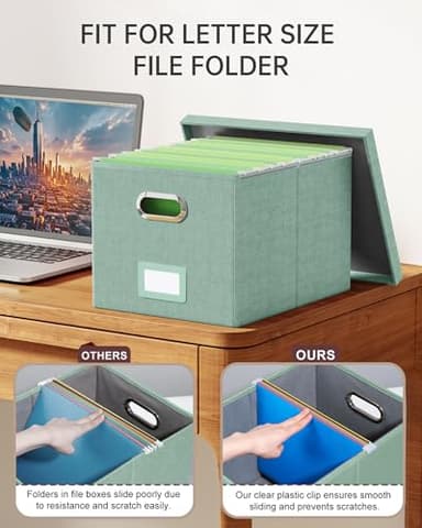 Oterri File Organizer, File Box, File Cabinet for Letter File Folder Storage, Portable Storage Bins with Lids for Office/Decor/Home,Document Organizer, 1 Pack,Green-Box Only - Image 4