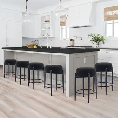 COLAMY Modern Bar Stools Set of 6, 24" Counter Height Stools with Round Soft Padded Backless Seat and Metal Mid-Century Base, Black - Image 2