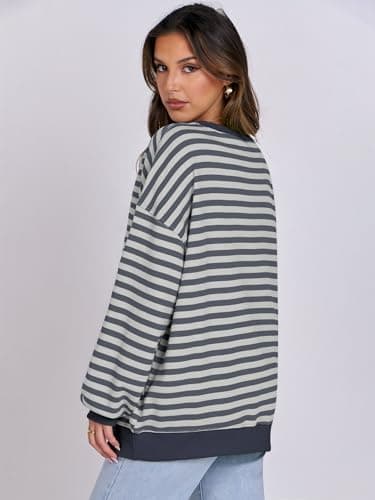 ANRABESS Women Striped Sweatshirts Oversized Crewneck Long Sleeve Shirts Y2K Pullover Top 2025 Fall Outfits Fashion Clothes Grey Blue X-Large - Image 5