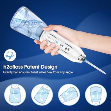 H2ofloss Water Dental Flosser Portable Dental Oral Irrigator with 5 Modes, 6 Replaceable Jet Tips, Rechargeable IPX7 Waterproof Teeth Cleaner for Home and Travel -300ml Detachable Reservoir (HF-6) - Image 5