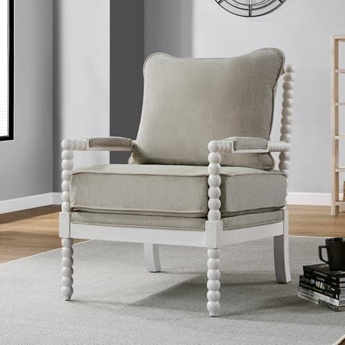 DUHOME Linen Fabric Spindle Accent Chair with Wood Frame,Spool Chairs with High Resilience Spring Cushion and Armrest Pads, Leisure Armchair for Living Room Bedroom Farmhouse Home Office Belcony - Image 1