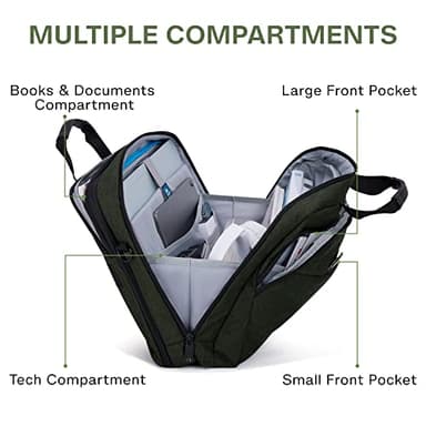 BAGSMART 17.3 Inch Laptop Bag, Expandable Computer Bag Laptop Briefcase Men Women,Laptop Shoulder Bag,Work Bag Business Travel Office, Dark Green - Image 2