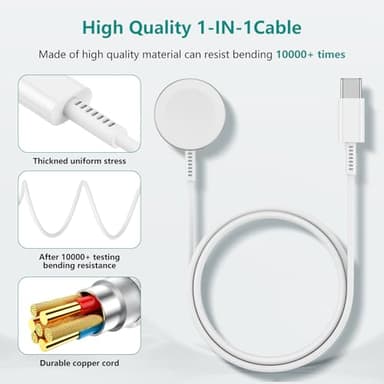 2Pack for Apple Watch Charger Cable, Magnetic Fast Charger to USB-C Cable 6FT(2m), Wireless Fast iWatch Charger Portable Compatible with iWatch Ultra/Series 9/8/7/6/SE/SE2/5/4/3/2/1-White - Image 4