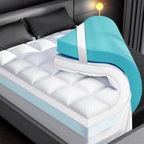 Dual Layer Memory Foam Mattress Topper for Pain Relief with 2X Support, 2" Fluffy Pillow Top King Mattress Topper Plus 2" Odor-Free Cooling Gel Memory Foam Ultra Comfort Mattress Pad Cover - Image 1