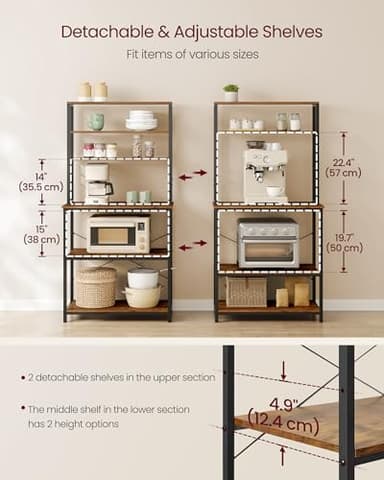 VASAGLE Coffee Bar, 31.5 Inches Baker's Rack for Kitchen with Storage, 6-Tier Kitchen Shelves with 6 Hooks, Microwave Stand, Industrial, Rustic Brown and Black UKKS019B01 - Image 7