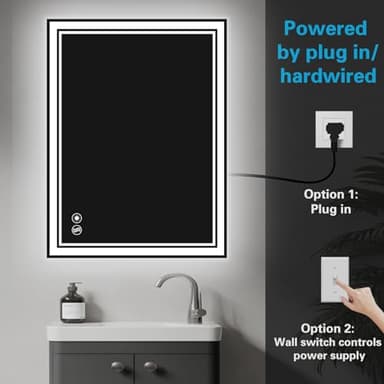 GETOVIN 24 x 36'' LED Mirror for Bathroom Anti-Fog Dimmable 3 Colors Stepless Brightness - Image 7