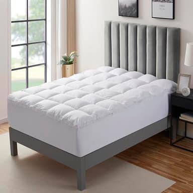 Queen Mattress Topper Extra Thick Pillow Top 3D Fiber Fill Mattress Topper with 100% Cotton Cover - Enhance Sleep Quality with Pressure Relief and Temperature Regulation, Queen - Image 1