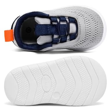 MORENDL Toddler Sneakers Baby Slip On Walking Shoes Non-Slip Breathable Boys & Girls Running Shoes Infant Tennis Shoes Grey Navy 12-15 Months Size 5 - Image 4