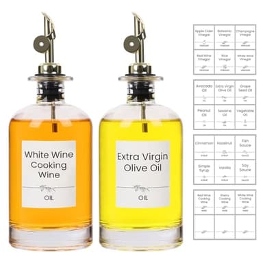 Alotpower Olive Oil Dispenser Bottles Set - 2 Pack 500ml Empty Kitchen Oil Containers with Gold Lids & 24 Labels, Round Oil & Vinegar Dispenser for Cooking - Image 1