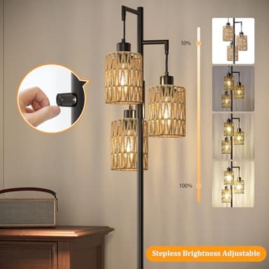 Oneach 68" Floor Lamps for Living Room, Stepless Dimmable Boho Floor Lamp with 3 Bulbs, Tall Farmhouse Industrial Corner Standing Tree Lamp for Bedroom, Office, Study Room, Dining Room, Black - Image 2