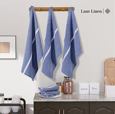 Lane Linen Kitchen Towel Set, 6 Pack 100% Cotton Hand Towels For Kitchen, Dish Towels For Drying Dishes, Lint Free, 14"x25", Good For Cleaning Windows, Ceramic Surface, Glass Stovetops - Blue Chambray - Image 3