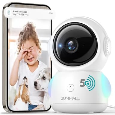 ZUMIMALL Security Camera Indoor, 5G/2.4G WiFi Baby Monitor with Camera and Audio, 2K Wired Pet Cameras for Home Security, One-Click Call, Auto Tracking, Cry/PIR/AI Detection, Alexa/ONVIF/Cloud - Image 1