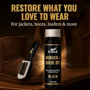 Eagle Nubuck & Suede Dye Black with Applicator & 3-Way Suede Brush - Suede Color Restorer for Shoes, Boots, Jackets, Purses & More - Black Suede Dye & Conditioner - Image 4