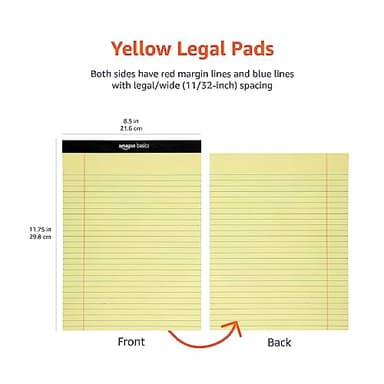 Amazon Basics 50 sheet Wide Ruled Lined Writing Note Pad, 8.5" x 11.75", 12-Pack, 600 Perforated Sheets, Canary - Image 6