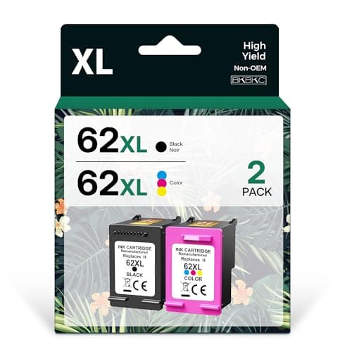 BKBKC Compatible 62XL Ink Cartridge Replacement for HP Envy 5540 5549 5640 5660 7640 OfficeJet Mobile 250 200 OfficeJet 5740 5741 8040, Black, Tri-color, 2-Pack - Image 1