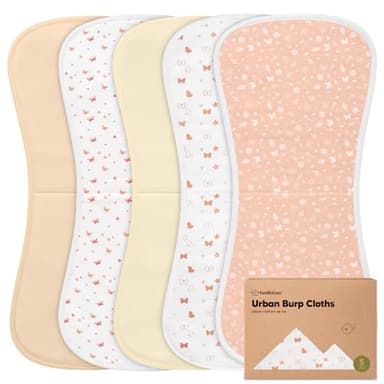 Organic Burp Cloths Baby Boy & Girl - 5-Pack Super Absorbent Cotton Burping Cloths for Babies, Soft & Plush Newborn Spit Up Rags, Infant Towels for Milk Spit Up, Unisex, Large 21" x 10" (Butterflies) - Image 1