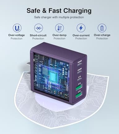 [2Pack] 60W USB C Plug,5-Port Fast Charger Block PD+QC Cube Wall Charging Box Brick for iPhone 17/16/15/14/13 for Samsung Galaxy S25/S24/S23/S22/S21+/S21 Ultra, Magsafe Wireless Charger,(Purple) - Image 6