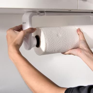 simpletome Paper Towel Holder ONE Hand Tear Adaptive Tension Arm Adjustable Length 9.4-11inch/24-28cm (White) - Image 2