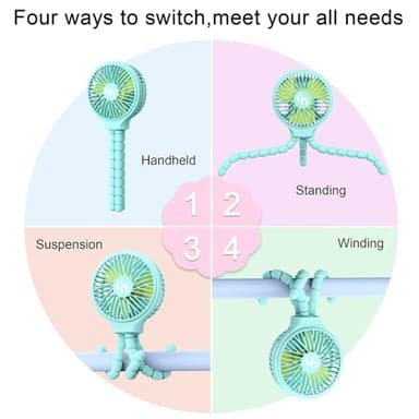 WiHoo Portable Stroller Fan, 11H Ultra-long Battery Life 3 Speed 360°Rotate, USB Rechargeable or Battery Operated Cooling Clip On Personal Fan for Baby Crib Travel Car Seat Blue - Image 3