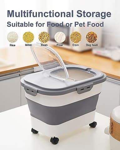 DDMOMMY 20-30 Lbs Rice Storage Container,Collapsible Food Storage Containers with Rolling Wheel Airtight Locking Lid,Flour Storage Container with Cup and Scoop,Suitable for Food,Rice,Pet Food,Flour - Image 7