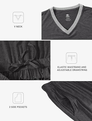 JINSHI Classic Mens Pajamas Pants for Men & Mens Sleepwear Top Long Sleeve V Neck Lightweight 2 Piece Classic Casual-Dark grey XL - Image 5