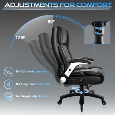 VITESSE 600lbs Big and Tall Office Chair with Flip up Armrest, Large Heavy Duty with Ergonomic Lumbar Support, Executive Office Chair for Heavy People with Quiet Rubber Wheel (Black) - Image 6