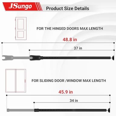 JSungo 2-in-1 Sliding Door Security Bar, Upgrade Doors Stoppers Security, Heavy-Duty Door Jammer Doors Stopper for Sliding Window, Adjustable Door Jammer for Home, Apartment, and Hotel, Black, 1 Pack - Image 3