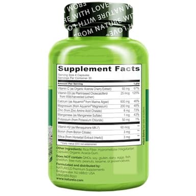 NATURELO Calcium Supplement - with Vitamin C, Vitamin D3, K2, and Calcium Magnesium Zinc for Bone Strength with Calcium 600mg - Plant-Based, 120 Vegetarian Capsules, Non-GMO, Soy & Gluten-Free - Image 7